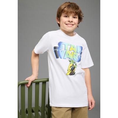 T-Shirt KIDSWORLD "STAR WARS: YODA - Disney Shirt", Jungen, Gr. 152/158, weiß, Single Jersey, Obermaterial: 100% Baumwolle, bedruckt, Basic normal, Rundhals, Shirts T-Shirt, YODA Shirt, modischer Stil, Kurzarm, Basic Passform, aus Baumwolle