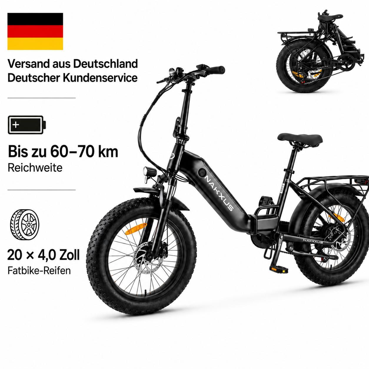 F213 20 Zoll Klapp-E-Bike Fatbike, 36V 14,5Ah Akku, Shimano 7-Gang, LCD-Display, Scheibenbremsen & Federgabel