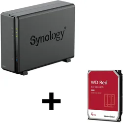 Synology DiskStation DS124 1 Einschub NAS-Server Leergehäuse + 1x WD Red SATA 3.5" HDD 4TB Festplatte
