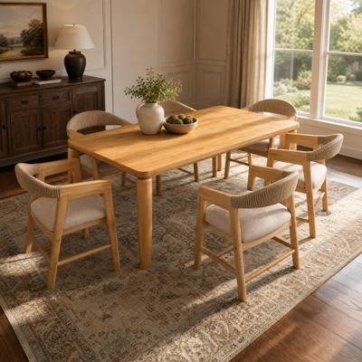 Christopher Knight Home Zorvayne Rubber Wood Dining Table and Rope Back Upholstered Armchairs 7 Piece Dining Set