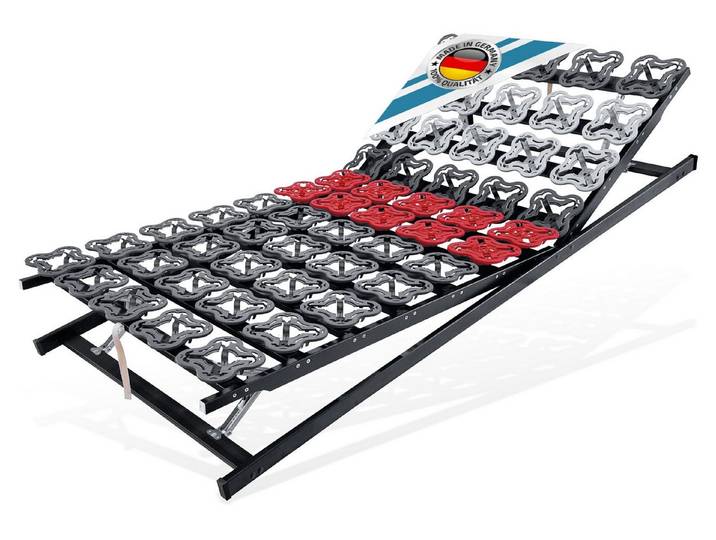 Tellerlattenrost anpassungsfähiger T-Flex, KF Lattenrost de Luxe bis 300 KG Tragkraft, Matratzen Perfekt, Kopfteil VERSTELLBAR, Fußteil VERSTELLBAR, Tellermodule im Hüftbereich verstellbar