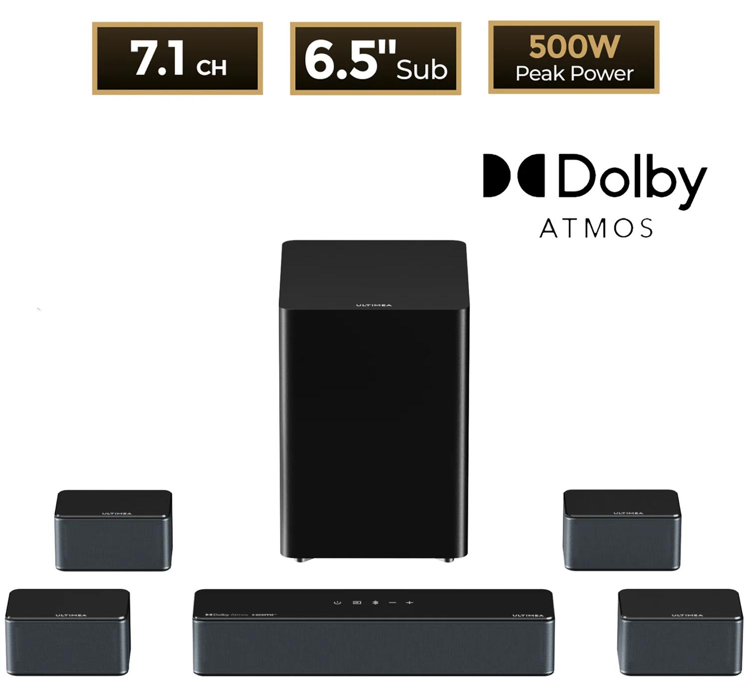 Poseidon D80 Boom - Soundbar - 7.1-Kanal-Surround-Sound - Dolby Atmos - Kabelloser Subwoofer - 4 Surround-Lautsprecher - 500 W