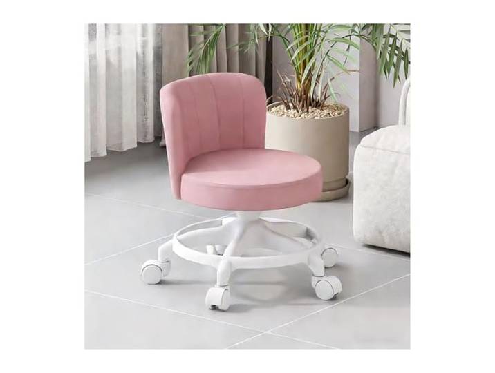 Rollhocker Mit Rädern, Rückenlehne, Geräuschloser Drehstuhl Mit Rollen Der 200 Kg Wiegt. Stuhl For Den Täglichen Gebrauch Zu Hause(Pink)