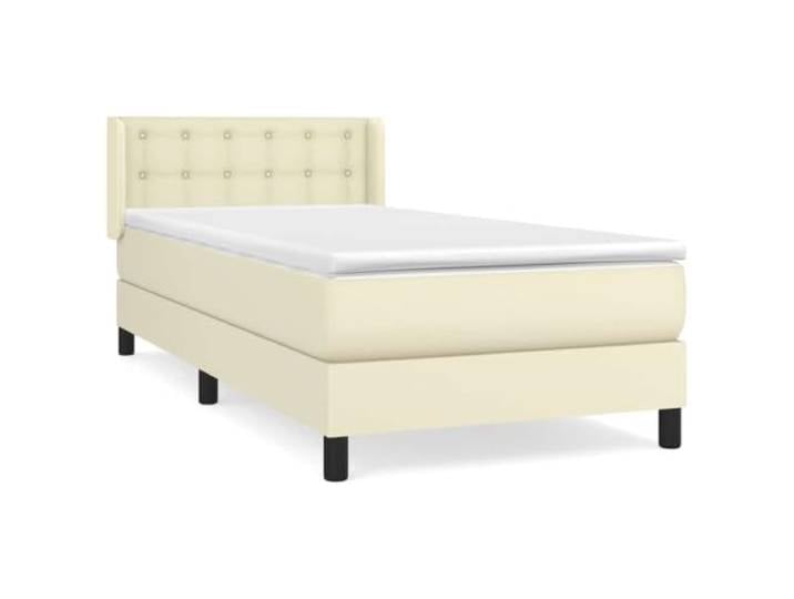 PUGYNBK Boxspringbett, 100 x 200 cm, mit Matratze aus Kunstleder, cremefarben