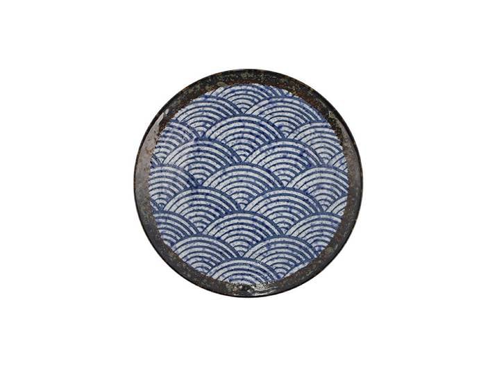 MINOYAKI, Japonais, Sous glaçure, Assiette plate vague Seigaiha bleue, Lot de 1 de 8,9 pouces, Assiette de service en céramique vintage, Vaisselle japonaise bleue et blanche