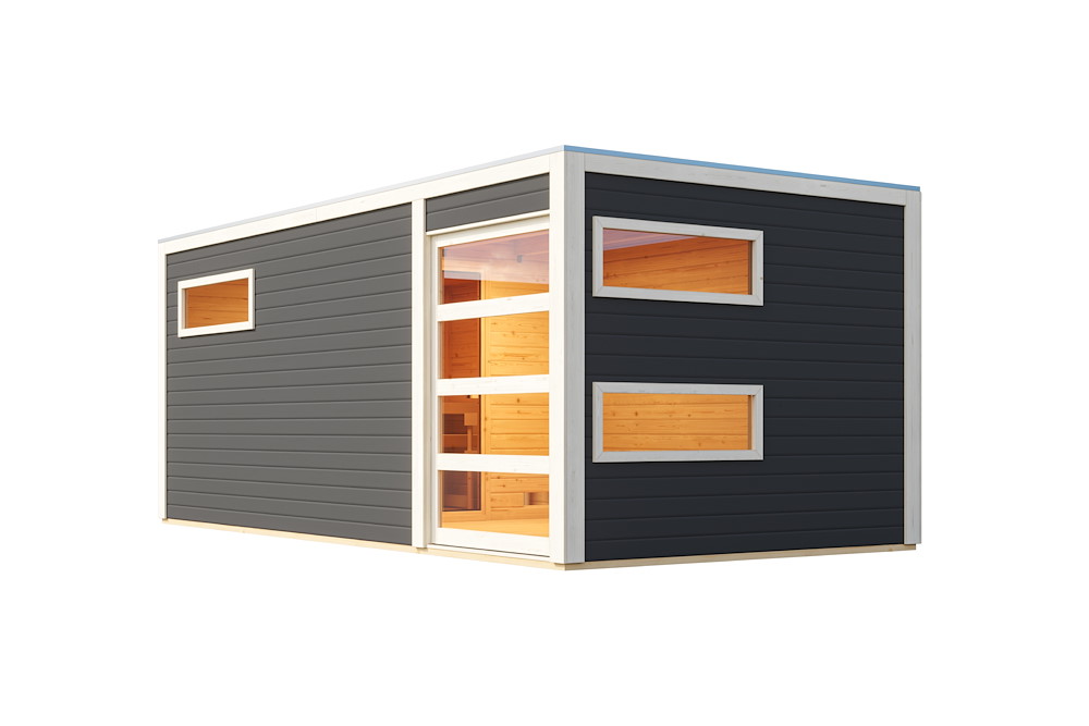 KARIBUHOLZT Sauna Hygge Ofen 11 KW ext. Strg terragrau Schiebetür 16989928