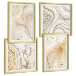 BILDER SET 4er Set - 50x50 cm & 40x60 cm Goldrahmen - Subtile abstrakte Muster