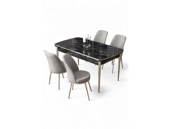 Hanah Home Modern Extendable Dining Table & Chairs Set (5 Pieces) - Black Marble & Chrome, 100% MDF, Metal Legs, Stylish & Functional Design