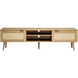 TV-Möbel in heller Holzoptik, Rattangeflecht und schwarzem Metall, 2 Türen, L180 cm MANILLE