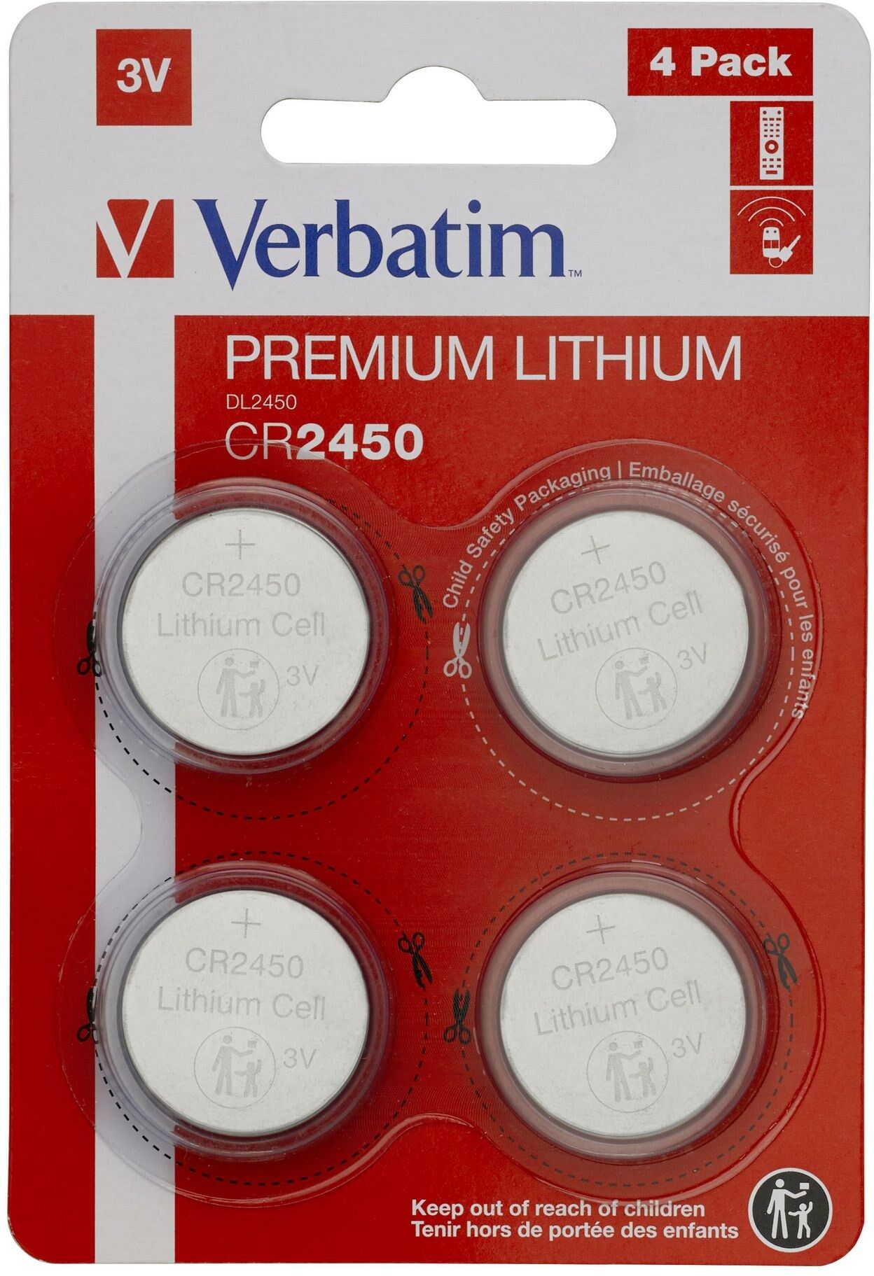 Verbatim 3V Lithium Coin Battery 4 Pack - CR2450