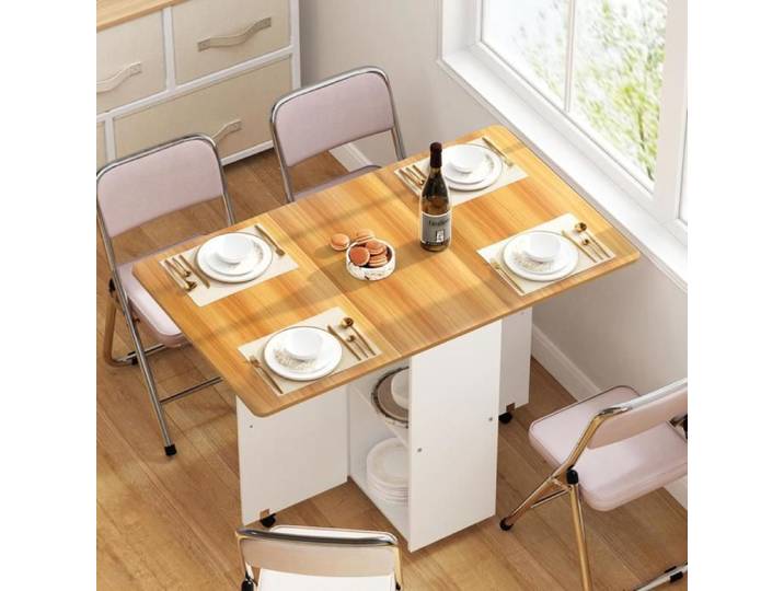 YIYI. TABLE À MANGER PLIANTE - TABLE À MANGER PLIANTE À ROULETTES - AVEC COUCHE DE RANGEMENT - 110*70*78 CM - COULEUR BOIS MASSIF