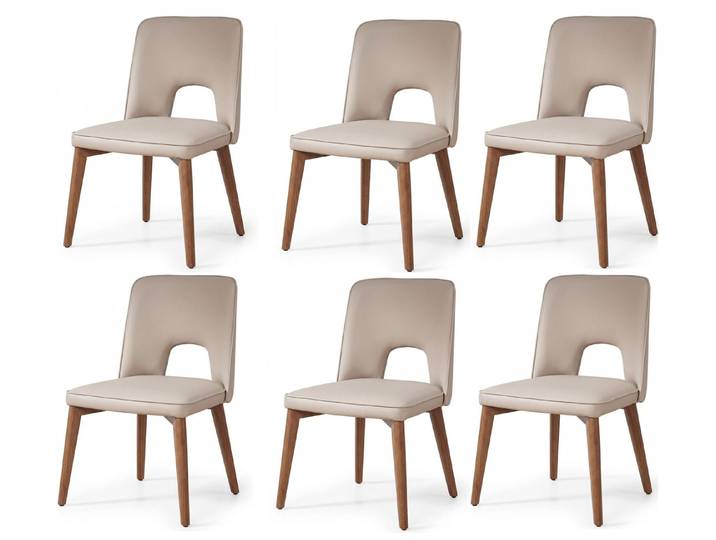 JVmoebel Sitzgruppe Sanftes Minimal-Design Esszimmerstühle 6x Set Beige Kunstleder Walnuss, (6-tlg., 6-tlg)