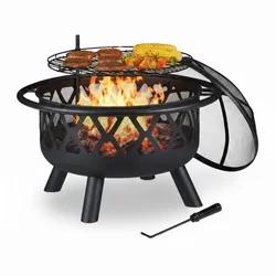 Relaxdays Feuerschale mit Grillrost & Funkenschutz Schwarz