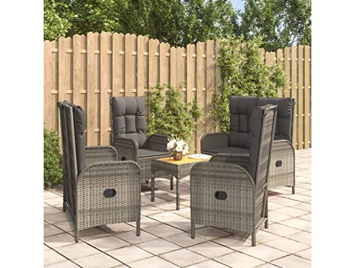 YUOTYRKTEJRSG PE Rattan Wetterfest Garten Essgruppe Grau 5 TLG. 58 cm 5-tlg. Garten-Essgruppe mit Kissen Grau Poly Rattan Sitzgruppe Balkon Terrasse Wetterfest Relaxliege