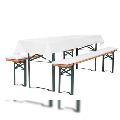 TexDeko Bierbankauflage gepolstert 220x25x2cm 3TLG Set Blickdicht mit Tischdecke 250x100cm (universal), Weiß