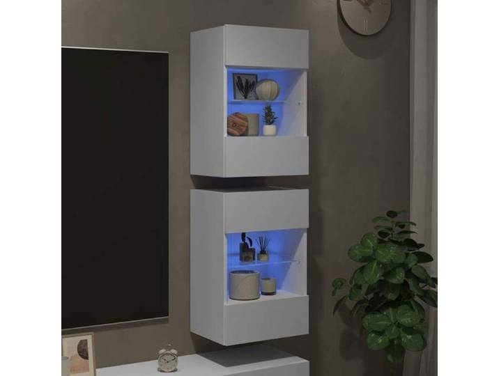 &Black week Buffet de TV - Meubles TV muraux avec lumi - MODERNE Meubles muraux avec lumières LED - pour TV 2 pcs blanc 40x30x60 5 c