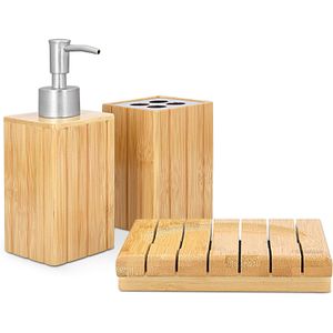 Navaris Badaccessoires-Set 50084.03, 3-teilig, aus Bambus, braun