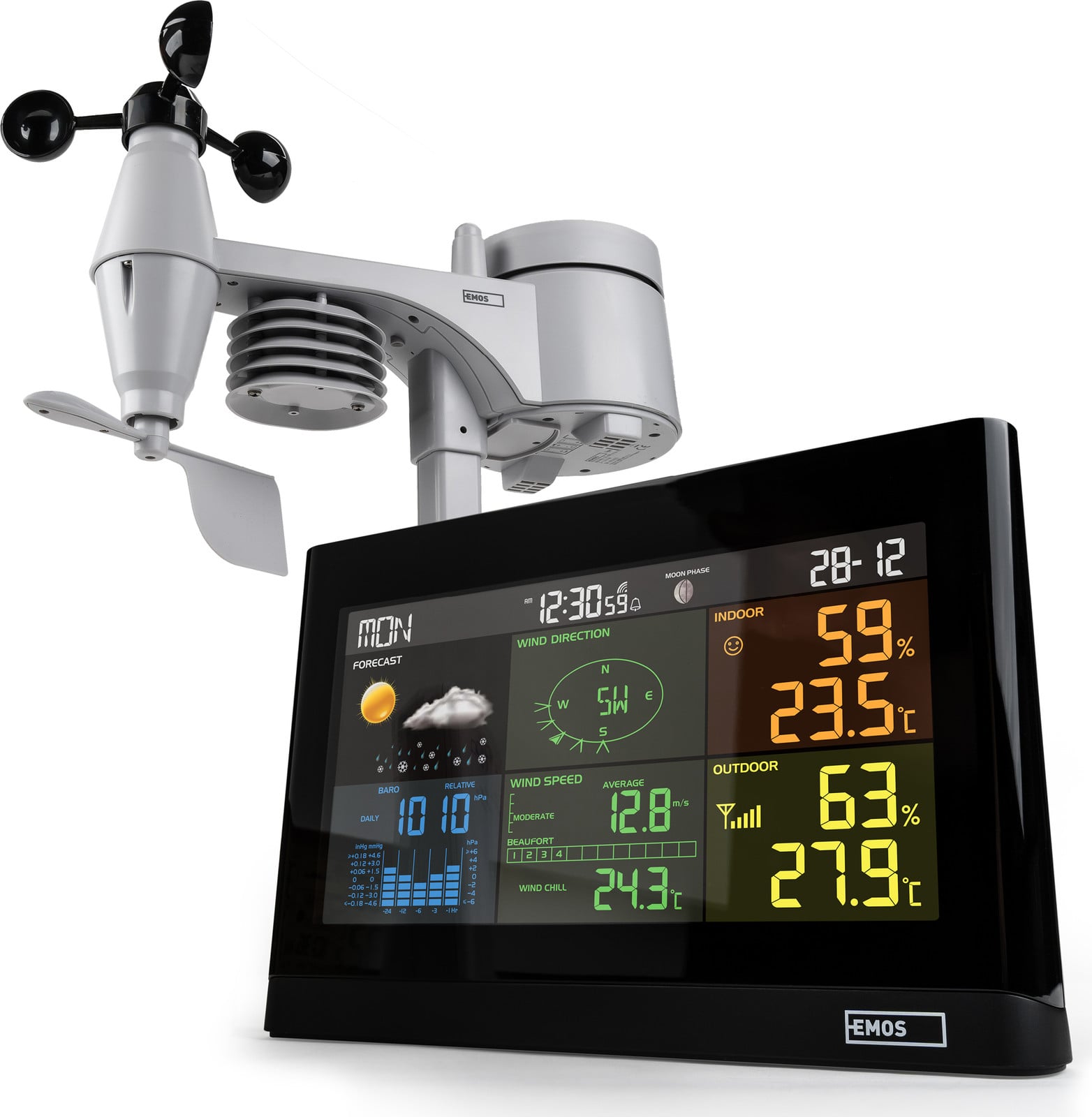 Emos Weerstation met kleuren display, windmeter en regenmeter voor binnen en buiten