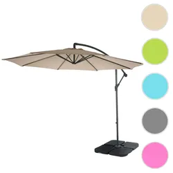 Ampelschirm Acerra, Sonnenschirm Sonnenschutz, Ø 3m neigbar, Polyester/Stahl 11kg ~ sand-beige mit Ständer