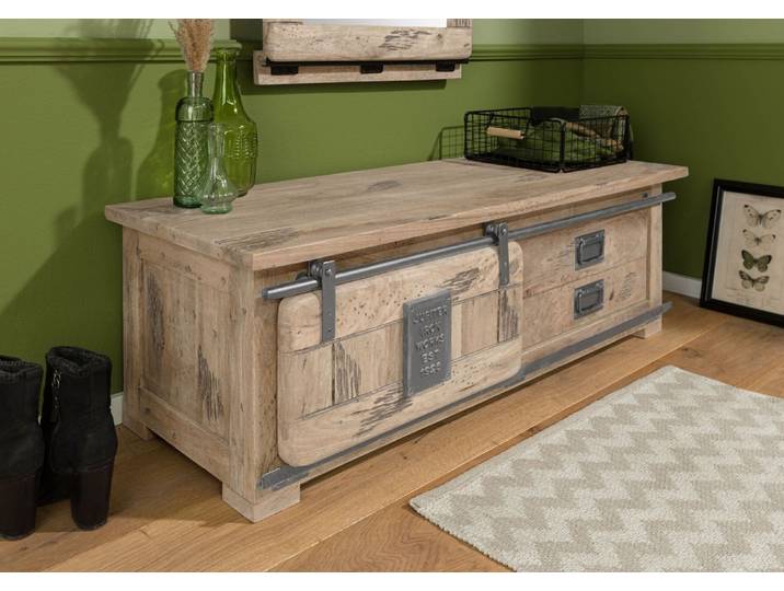 Banc de vestibule en bois de manguier 120x45x40, vernis beige, RAILWAY #3011
