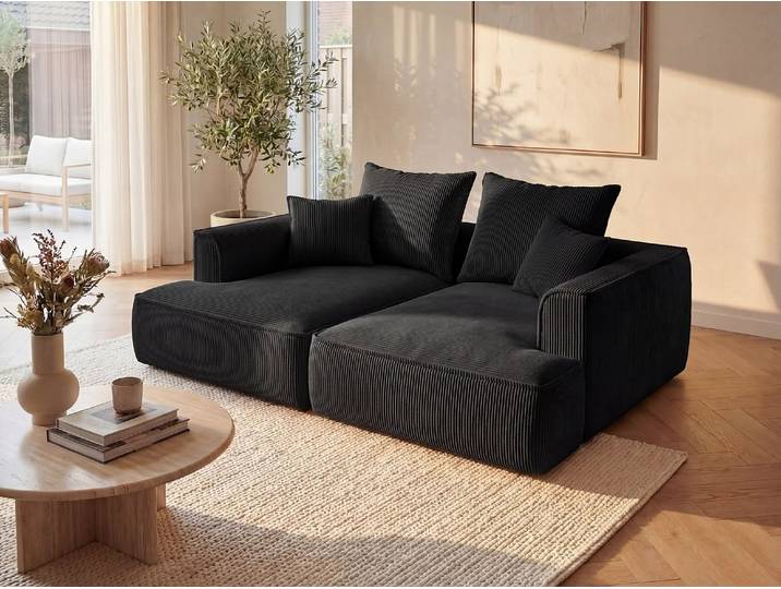 Sofa 3-Sitzer - tiefe Komfortsitzfläche - Cord - Schwarz - PINETA
