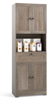 Costway 67.5 Inch Tall Modern Freestanding Floor Storage Cabinet with 4 Doors and 1 Drawer-Oak