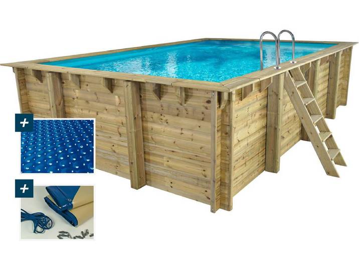 Piscine bois rectangle  Panama 130 - 6.20 x 4.10 x 1.30 m + Bâche à bulles 180 µ - Bâche hiver 280 g/m² +