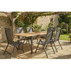 HARTMAN Aruba Garten-Essgruppe, xerix/natur, Alu/Teak, 6 Hochlehner, 150/210x90cm