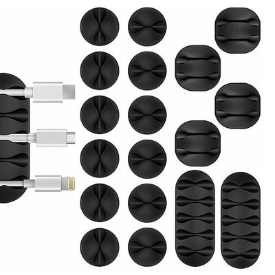 18-teiliges schwarzes, selbstklebendes Kabelorganizer-Set mit Ladekabelhalter und Kabelmanagement-Clips für Nachttische, Schreibtische, Büros oder die Maus