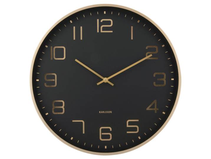 Karlsson Wanduhr Elegance Glow, Schwarz, Goldfarben, Metall, 40x40x4.2 cm, Dekoration, Uhren, Wanduhren