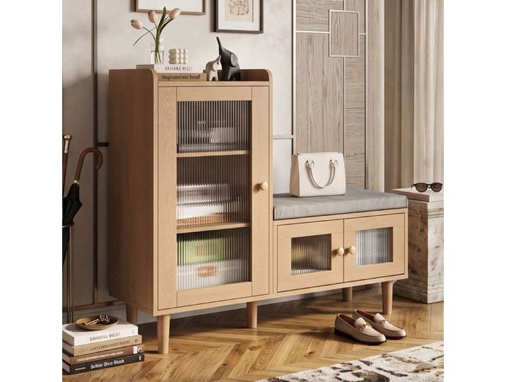 Meuble Chaussures Entrée avec Banc rembourré 100x35x90cm - Étagère Modulaire Réglable - Armoire de Rangement Bois Chêne Élégant
