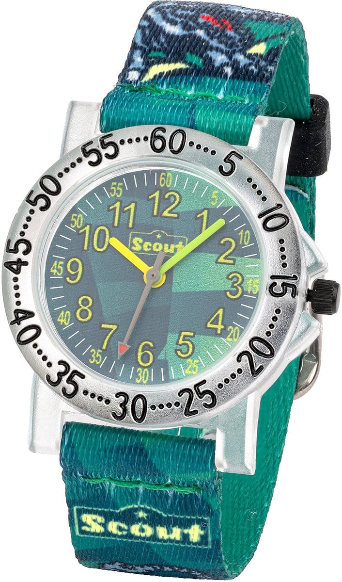 Scout Kinderuhr analog IT-Collection met groen textielband en dino-motieven