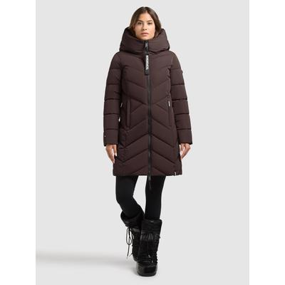 Steppmantel KHUJO "DARKA4", Damen, Gr. S, braun (chocolate chip), Web, 100% Polyester, unifarben, regular fit knielang, eingesetzt elastischer Bund, Mäntel Steppmantel