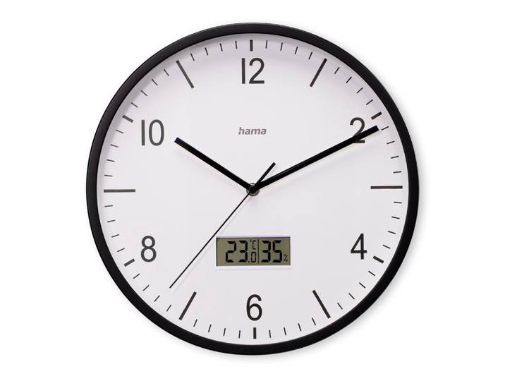 Funkwanduhr HAMA Funkuhr Lanzarote , ohne Ticken, Ø 35cm, Schwarz , schwarz, Ø 35cm, Funkuhr, Wanduhren, Funkwanduhr, mit Thermo- und Hygrometer, geräuscharm