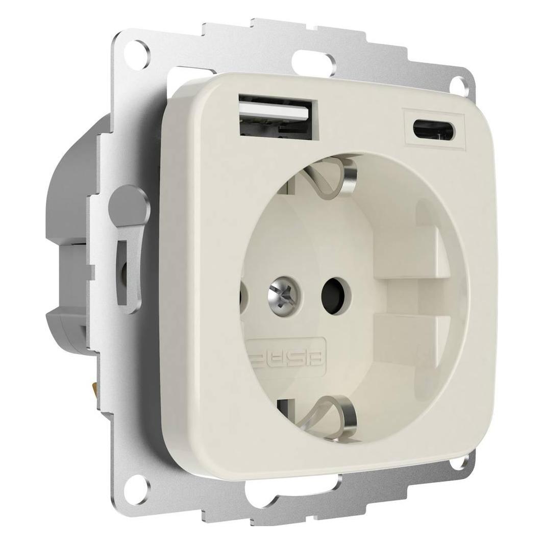 2USB 2U-449382 Schutzkontakt-Steckdose erhöhter Berührungsschutz, mit USB-Ladeausgang IP20 Cremewe (2U-449382)