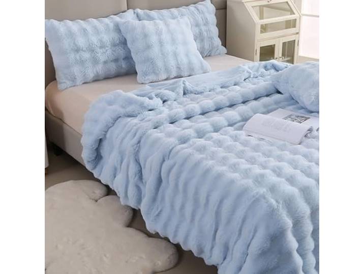 ZHANGXIAOMIN Bubble Decke Weiß Kuscheldecke Flauschig Fellimitat Flauschige Fluffy Blanket für Bett Sofa Casual (Hellblau, 160 x 200 cm)