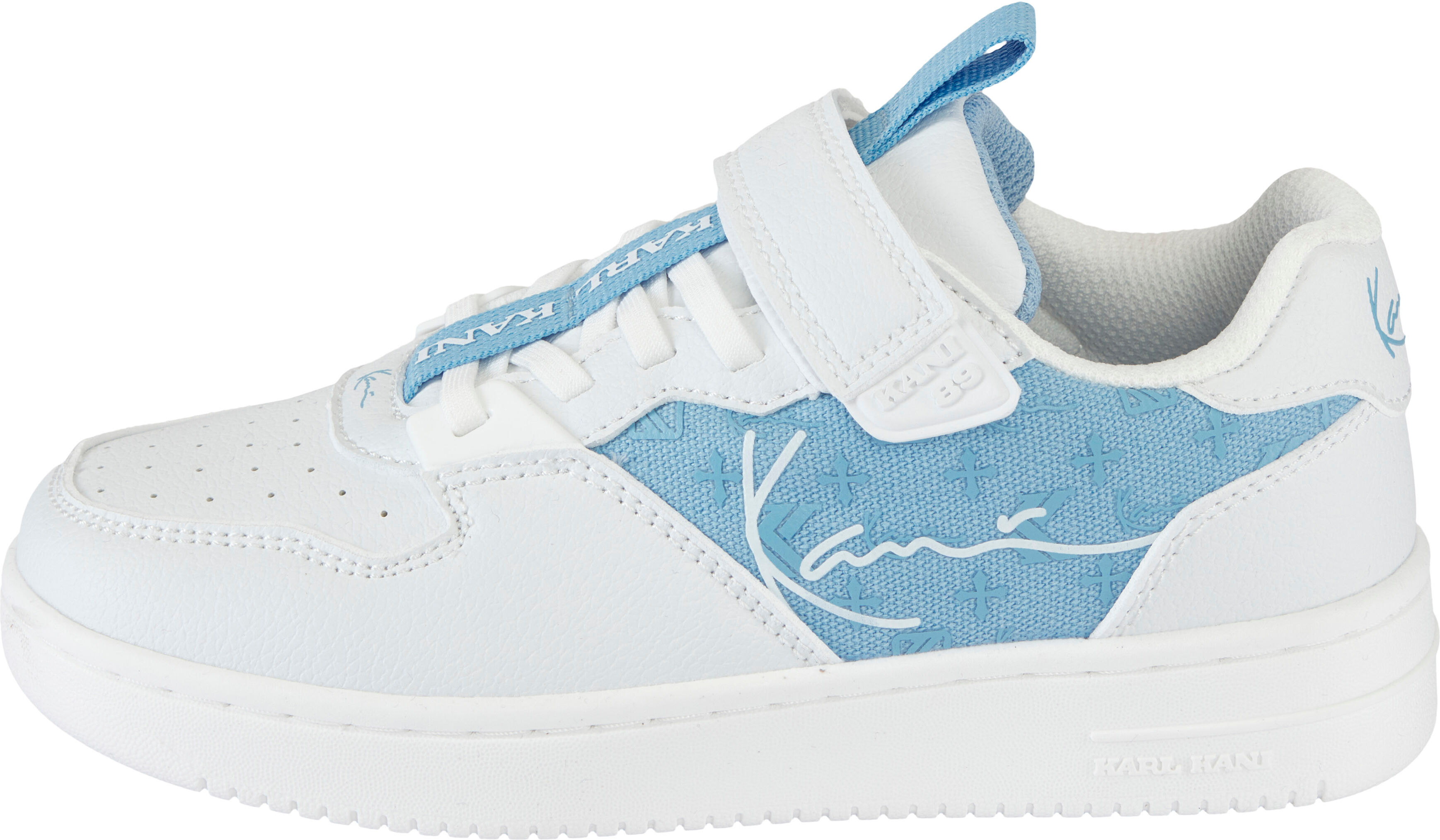 Sneaker KARL KANI "89 TONGUE TAPE PS", Jungen, Gr. 33,5, atmungsaktiv, blau (weiß, leuchtendes blau), Synthetik, Textil, Schuhe Sneaker, für Kinder weiß, leuchtendes blau 33,5, atmungsaktiv