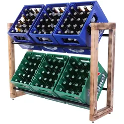 PROREGAL Getränkekistenregal HARZ HxBxT 85x112x35cm 6 Kisten auf 2 Ebenen Massives Kiefernholz Gebrannt Getränkekistenständer Kistenregal
