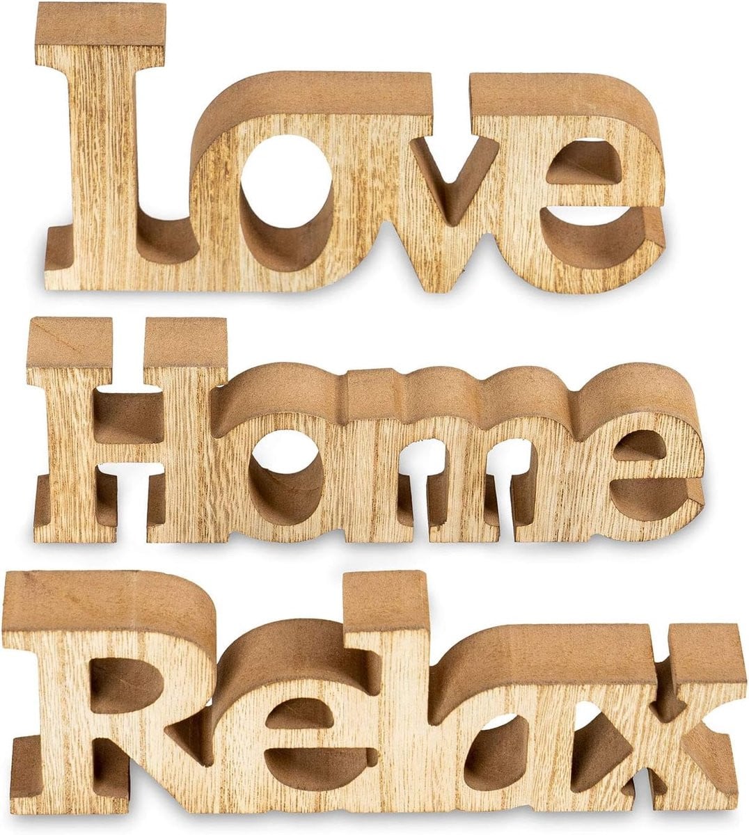 SnelShoppen 3-delige houten decoratie letters Relax Bruin Natuur voor in de woonkamer of slaapkamer