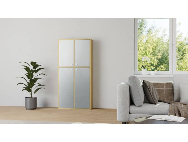 Bücherschrank mit Glastüren Eiche Natur geölt