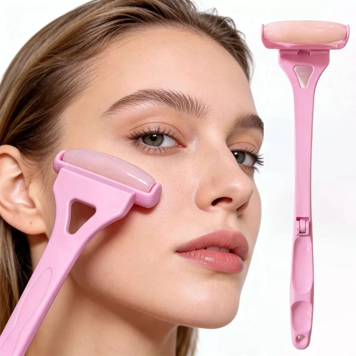 INF Klappbarer Rückenmassage-Roller mit langem Griff – ABS-Kunststoff, Schwammrolle, Lotion- und Sonnenschutz-Applikator, Rosa