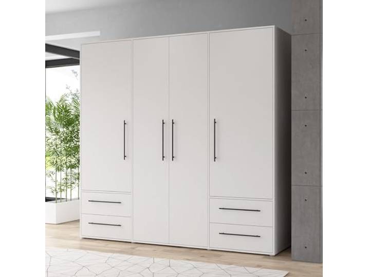 möbelando Drehtürenschrank >MOKKARIS< in weiß - 205,9x200,1x58,8cm (BxHxT)