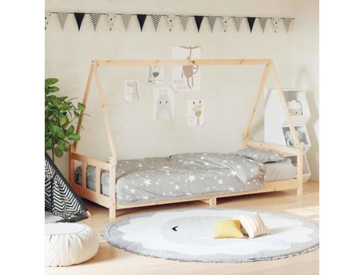 ZXQVLMRS Kinderbett-Hausbett-Massivholz-Kiefer-90x200 cm-Braun Robustes Kiefernholz, Rustikales Design, Einfacher Auf- und Abbau