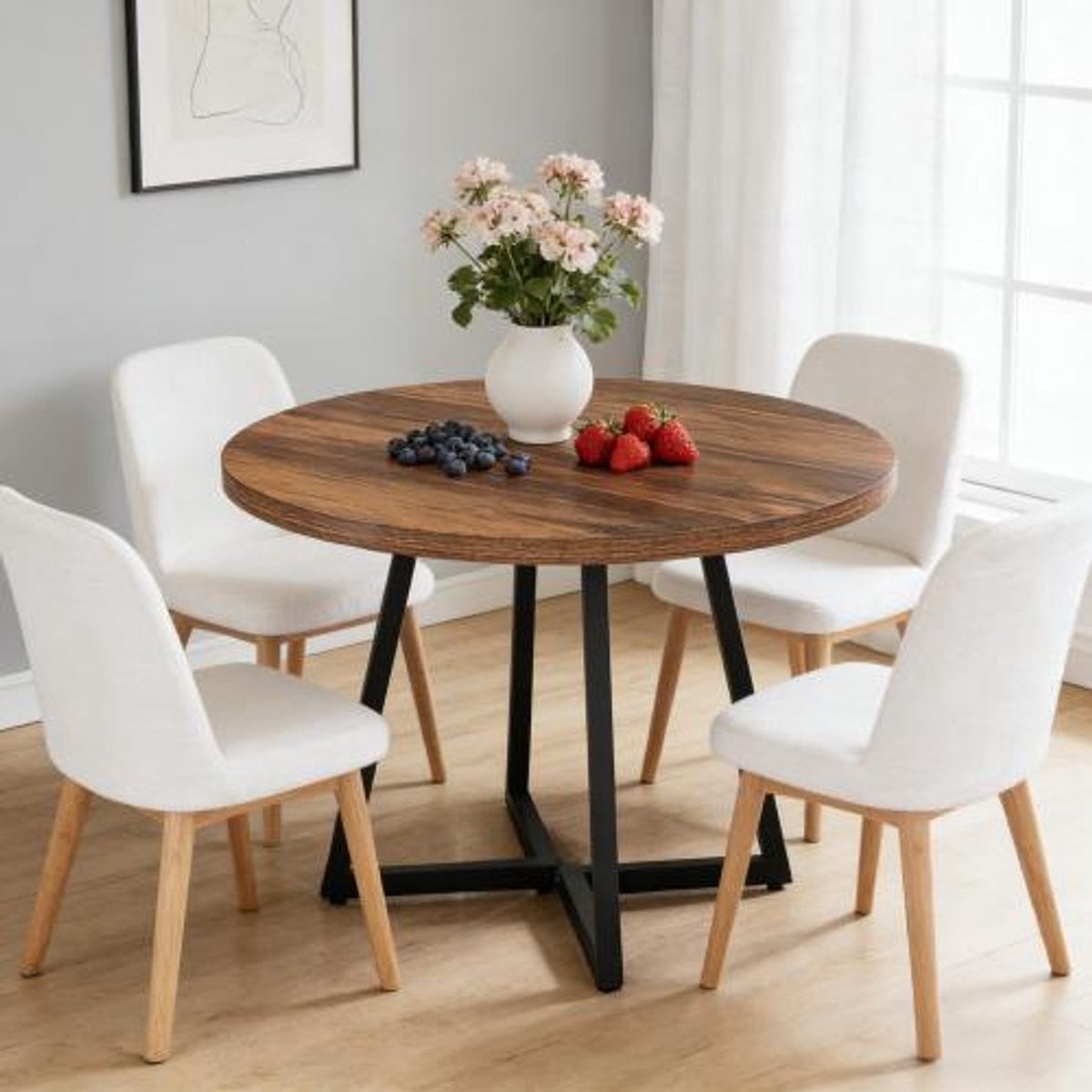 MEUNIQ Ronde Eettafel Industrieel - Zwart en Rustiek Bruin - Diameter: 80 cm