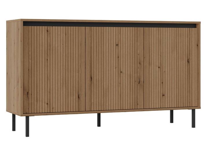 Selsey Osaka - Buffet 3 portes avec façades cannelées\, aspect chêne Evoke\, 149 cm