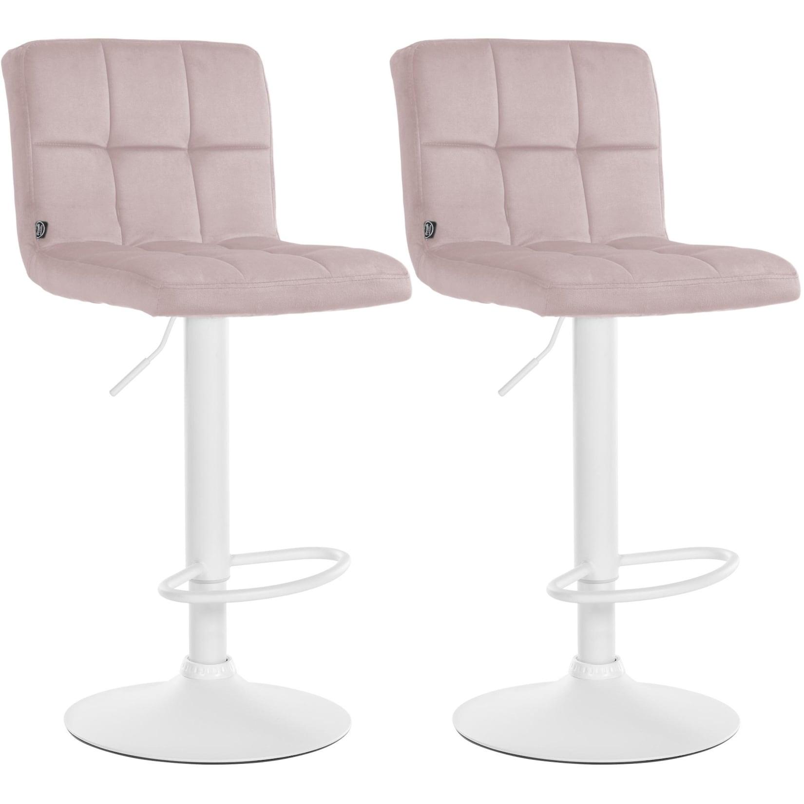CLP 2er Set Barhocker Peru Samt weiß - Gestellfarbe: weiß, Farbe: rosa