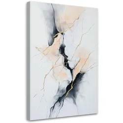 LEINWANDBILD Abstraktion Goldene Linien Risse Grau 40x60cm
