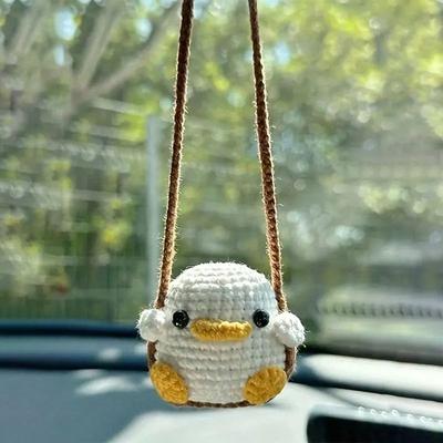 Uplift Treasures Cute Crochet Animal Car Pendant Duckling And Frog Decor duck