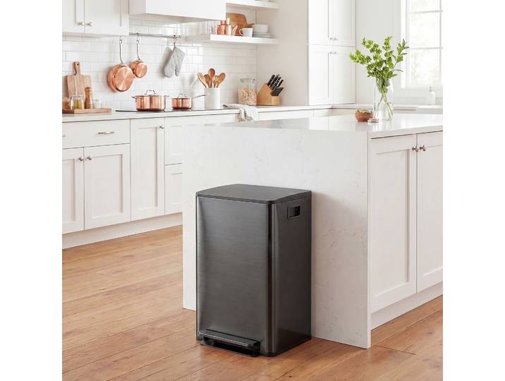HOMCOM Poubelle Cuisine 2x30L Inox Fermeture Douce Argent