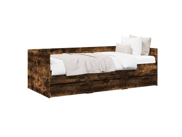 PUGYNBK Daybed with Drawer Smoked Oak Engineered Wood Fixed Slat Support, Rustikales Headboard, Easy Clean, Space Saving for Bedroom